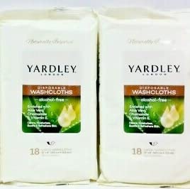 Yardley disposable washcloths with Vitamin E to nourish skin after cleansing