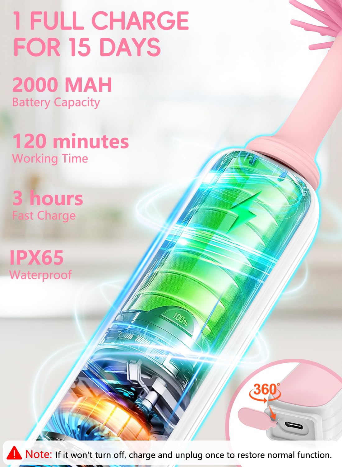 YASEW 2000mAh rechargeable motor powering efficient bottle cleaning