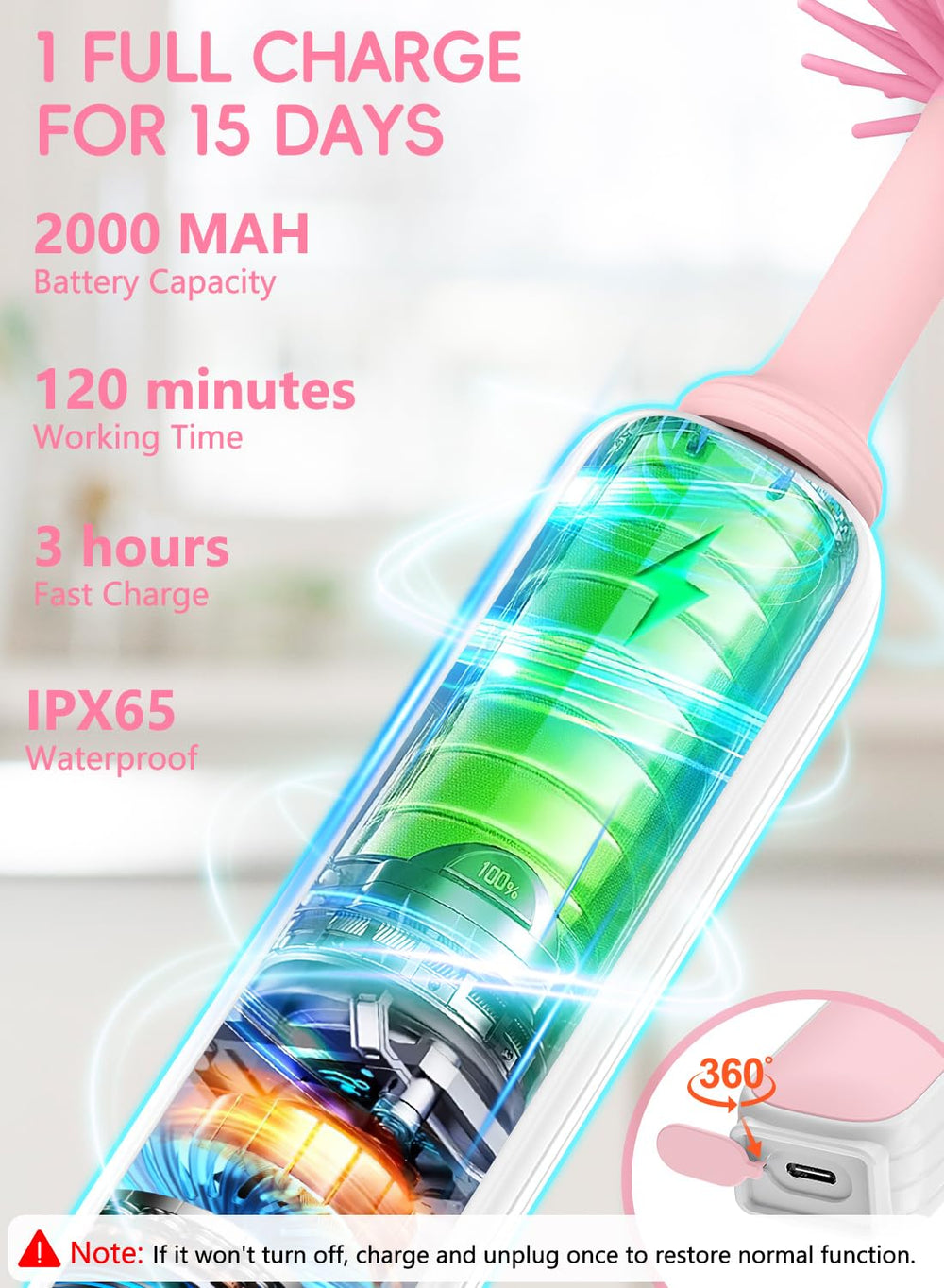 YASEW 2000mAh rechargeable motor powering efficient bottle cleaning