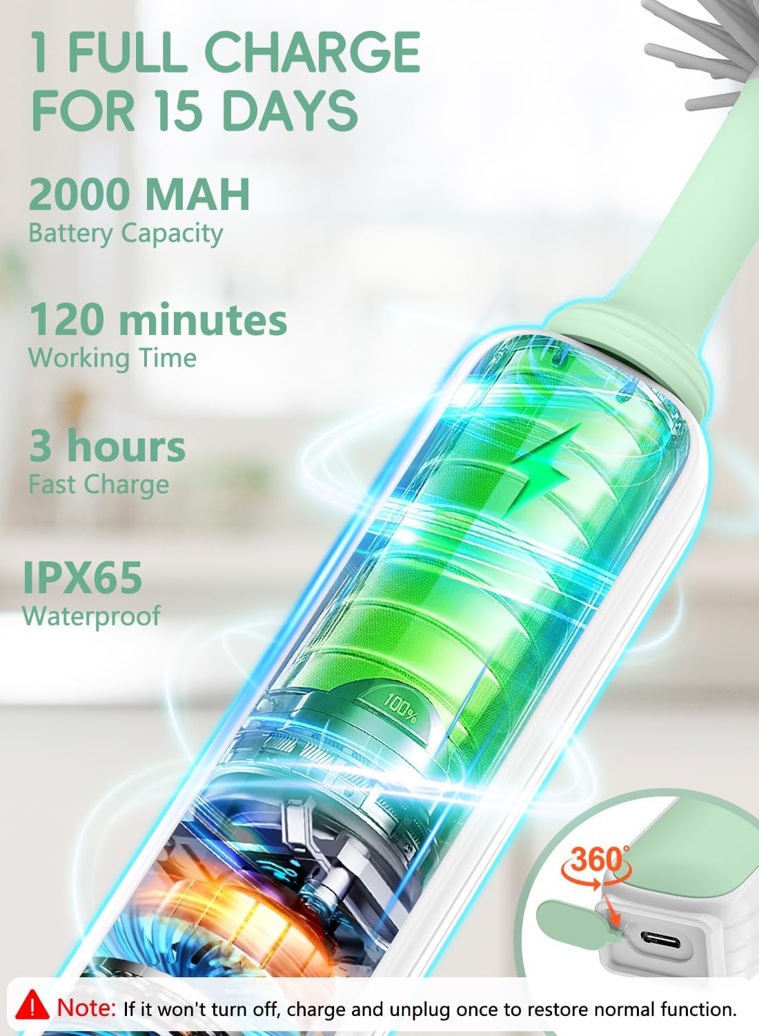 YASEW 2000mAh rechargeable motor powers consistent 360° cleaning