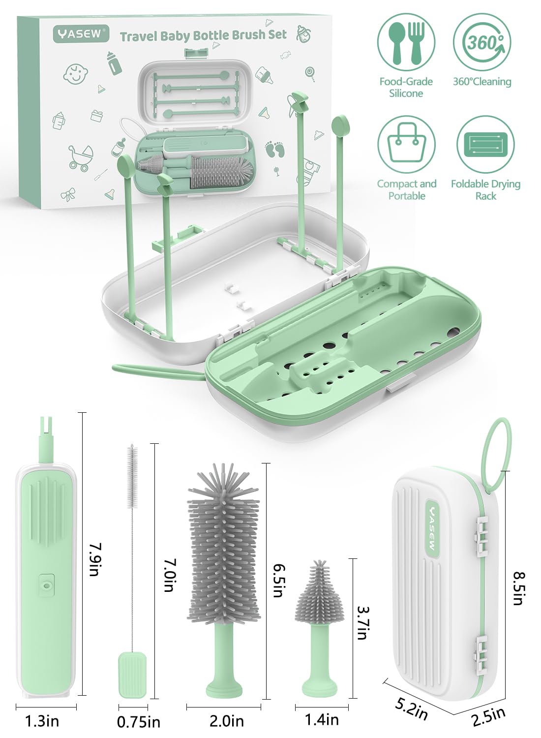 YASEW portable cleaning kit for home and on-the-go bottle care