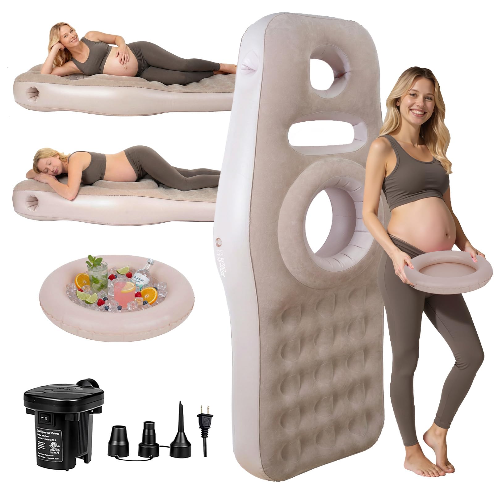 YATAOQINGJIE inflatable pregnancy pillow belly cutout supports front sleeping comfort.