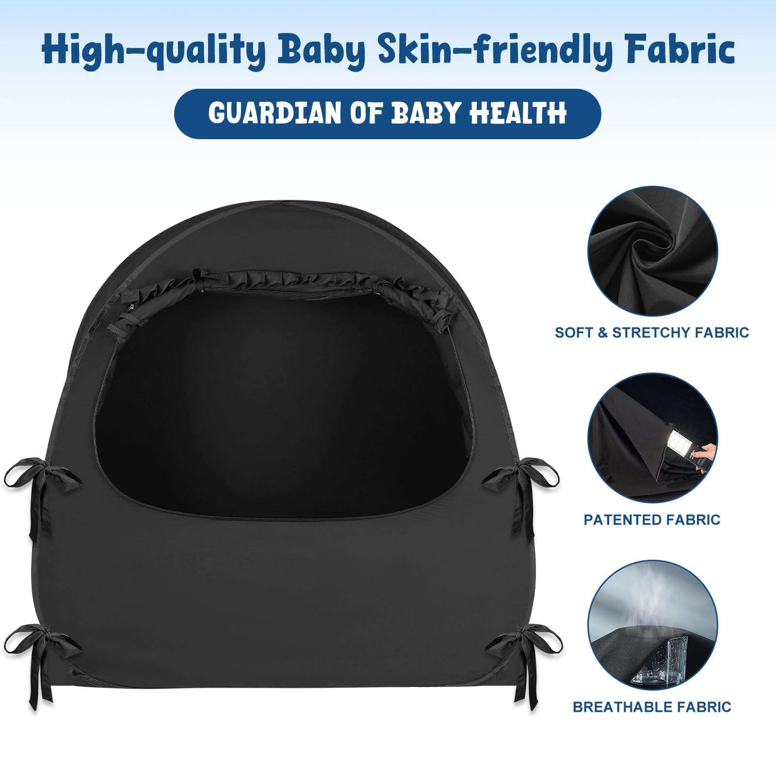 YAVIL blackout cover on full crib creates a dark, cozy sleep space.