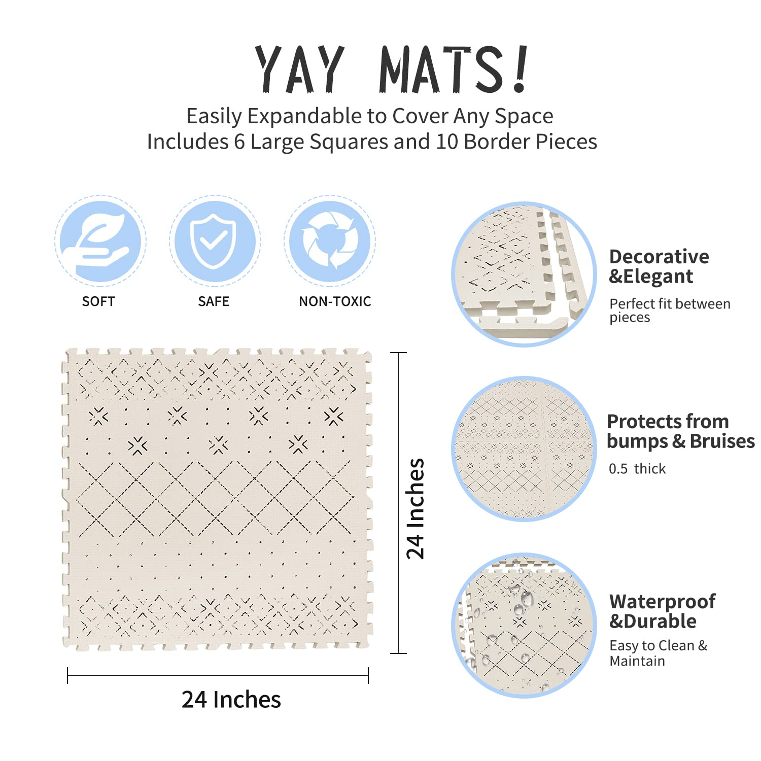 Yay! Mats tiles support sensory development during tummy time and crawling