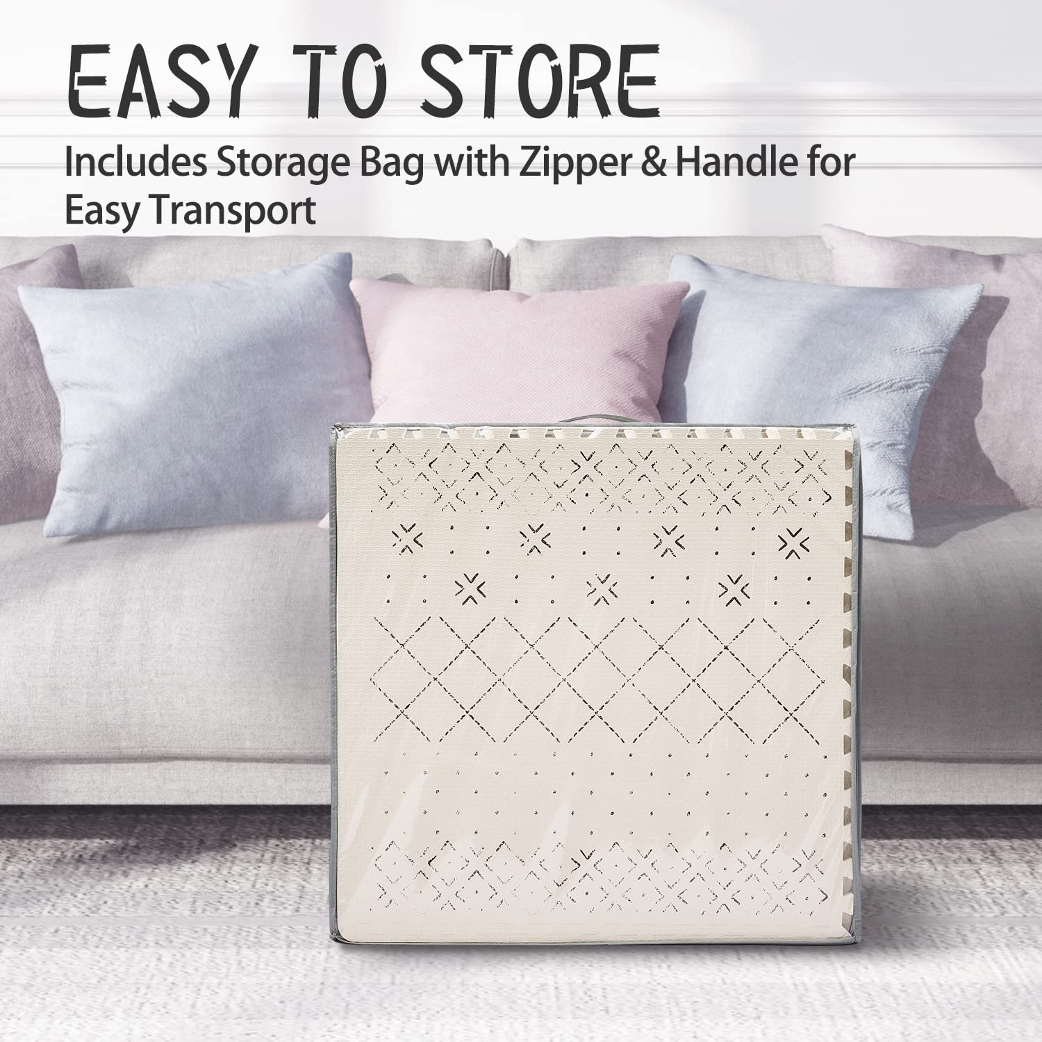 Yay! Mats include a storage bag for tidy, portable play mats