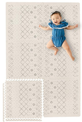 Yay! Mats Carter Mudcloth Tan tiles assembled create a soft, safe tummy time play area