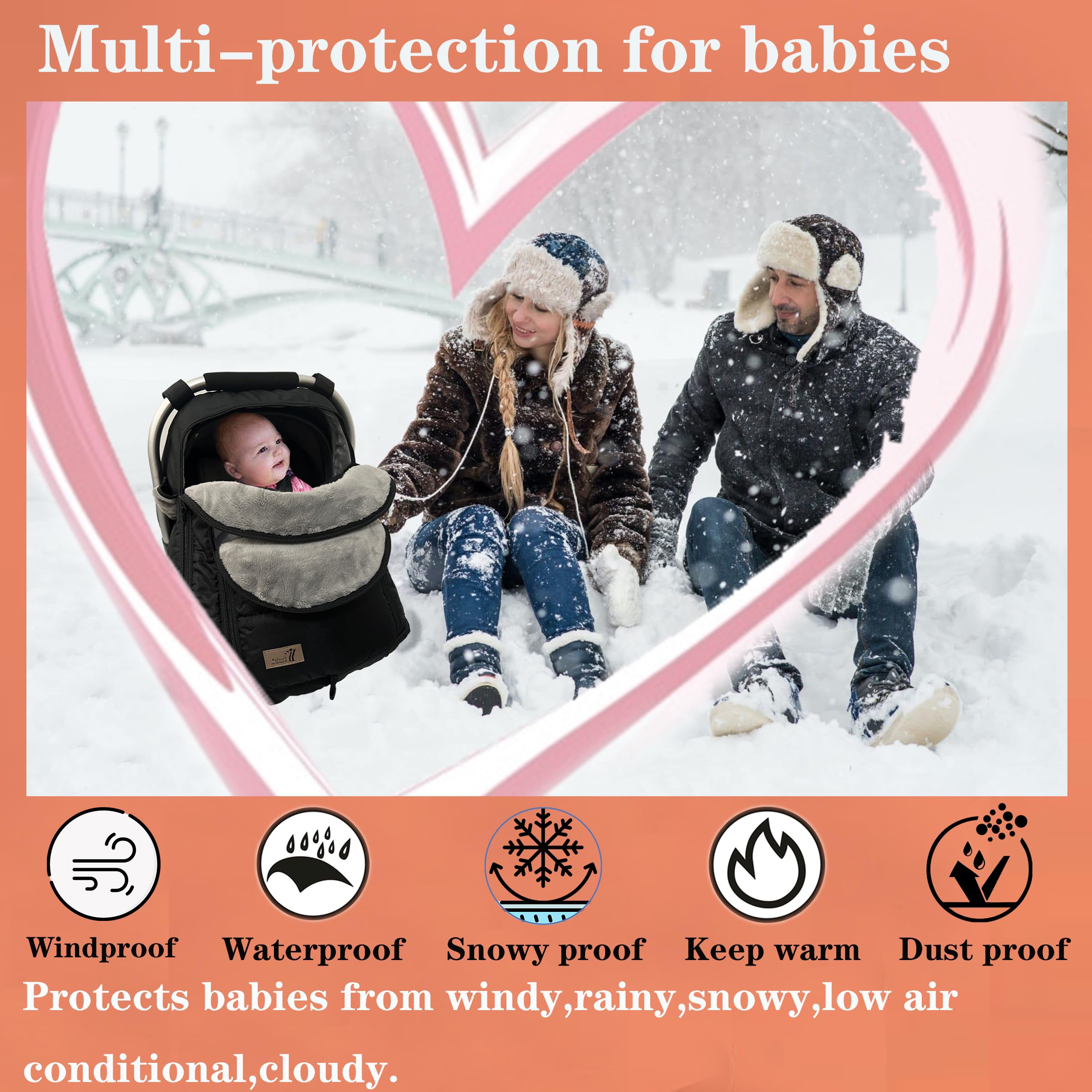 Yazely winter car seat cover with two zipper windows for easy visibility.