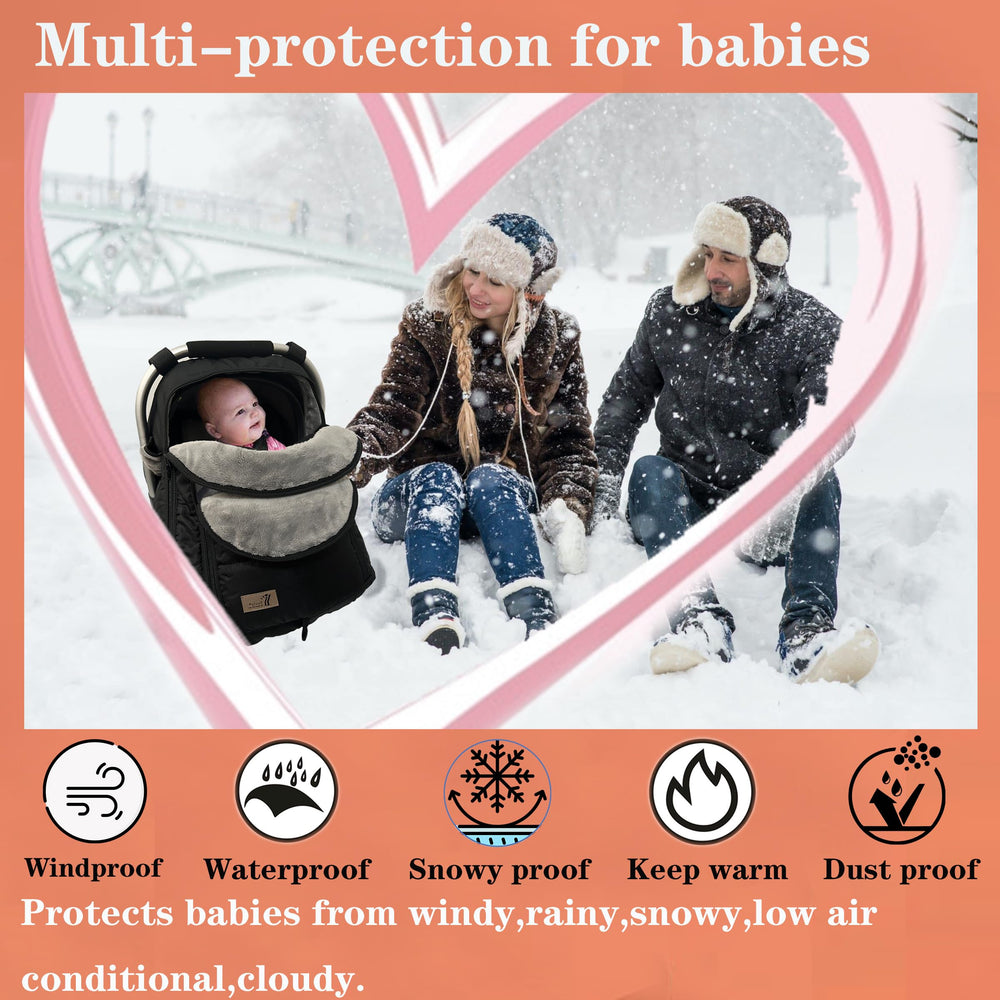 Yazely winter car seat cover with two zipper windows for easy visibility.