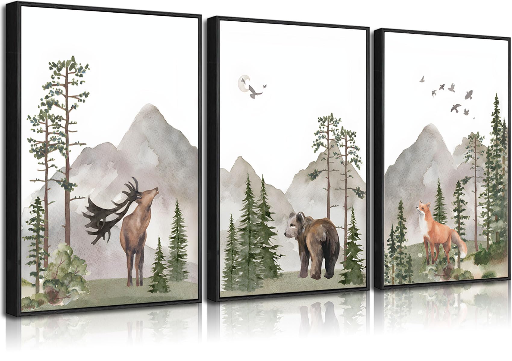 YBARTZQ deer triptych enhances nursery with calming woodland vibe