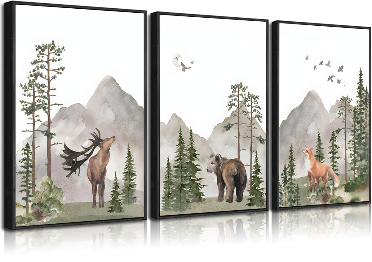YBARTZQ deer triptych enhances nursery with calming woodland vibe