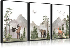 YBARTZQ deer triptych enhances nursery with calming woodland vibe