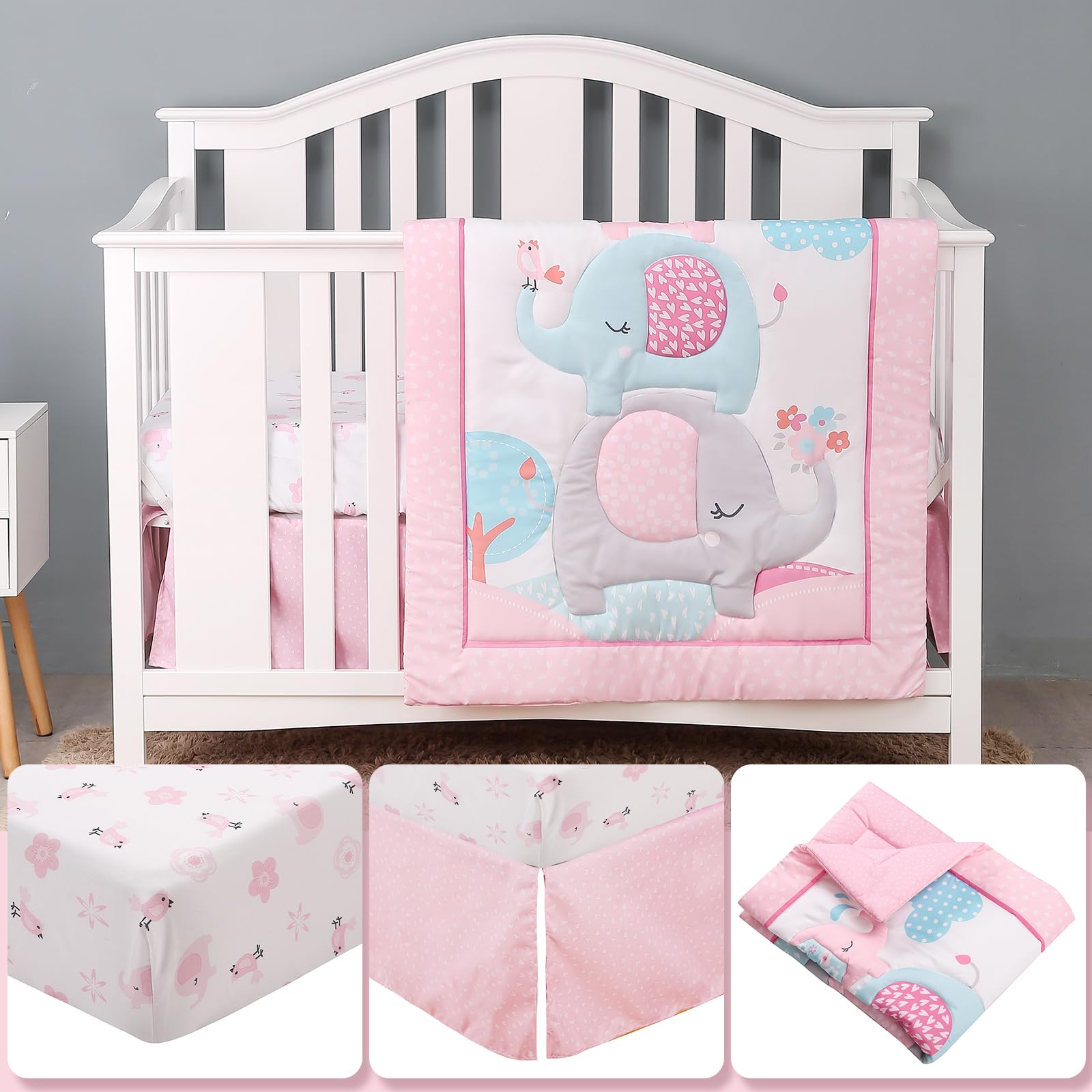YCDTMY crib bedding set in use creates soft, calming bedtime ambiance.