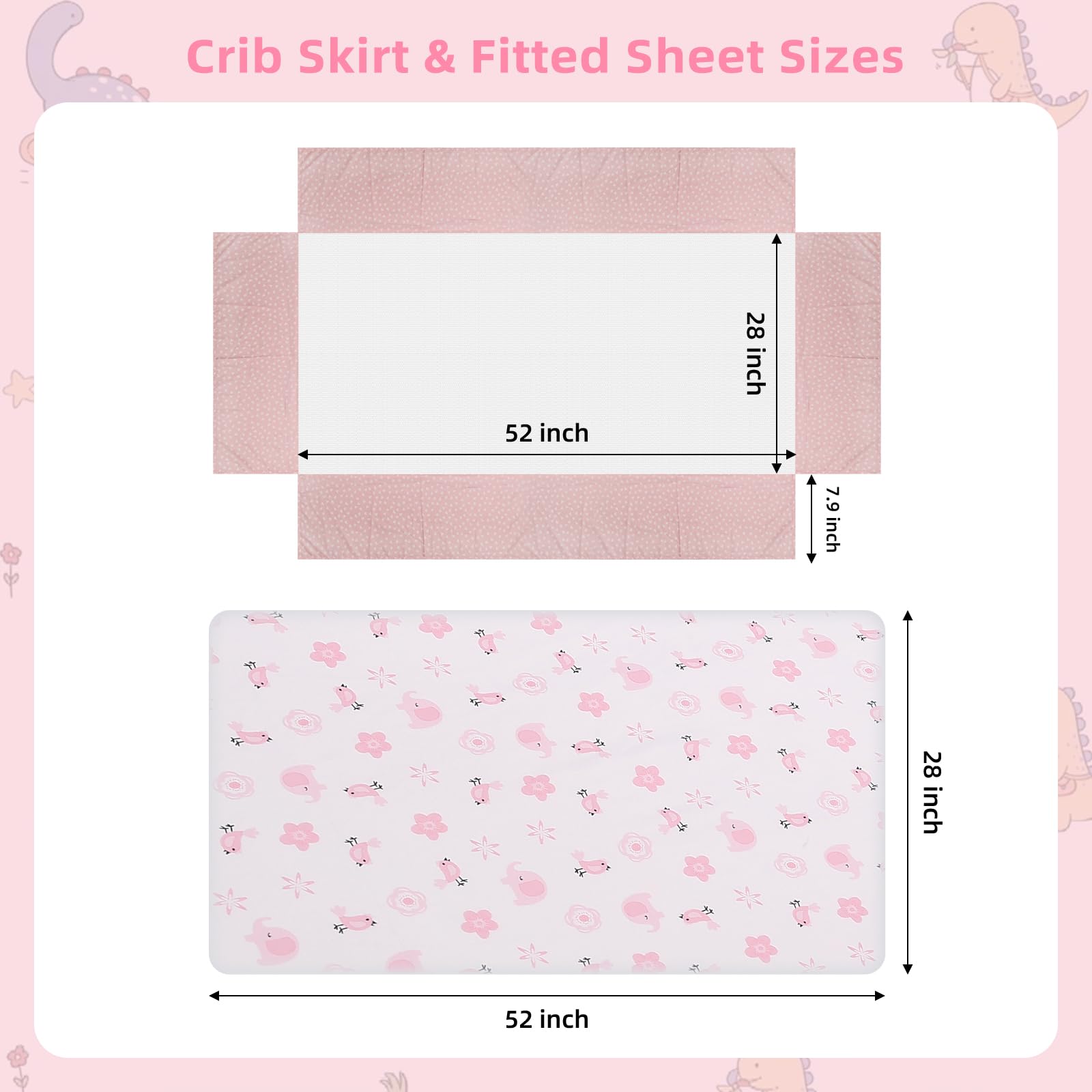 YCDTMY pink animal-patterns crib set enhances playful nursery visuals.