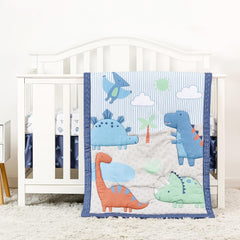 YCDTMY dinosaur crib quilt adds cozy color for nap time in blue.