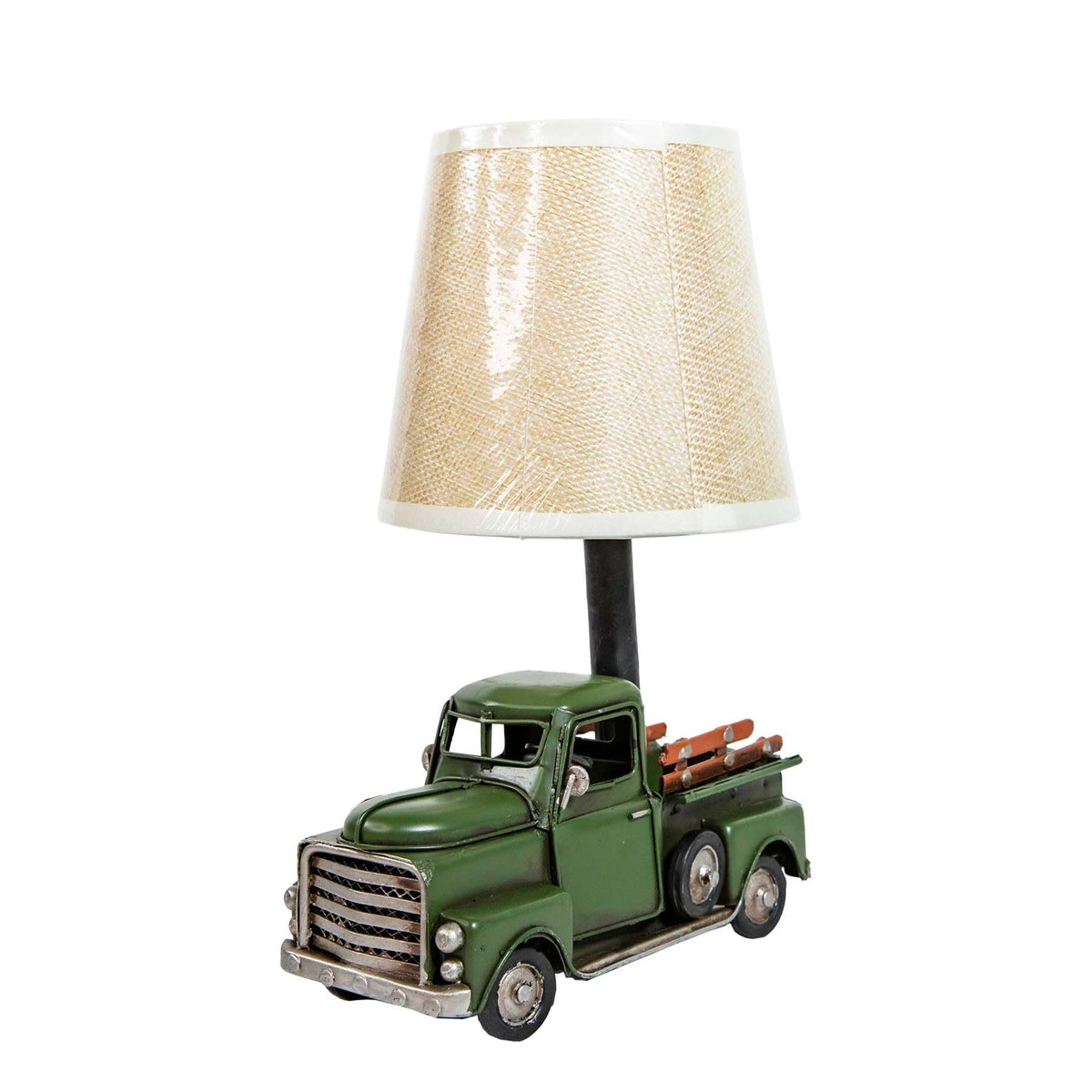 YCHTEWY rustic red vintage truck USB table lamp with burlap shade offers ambient lighting.