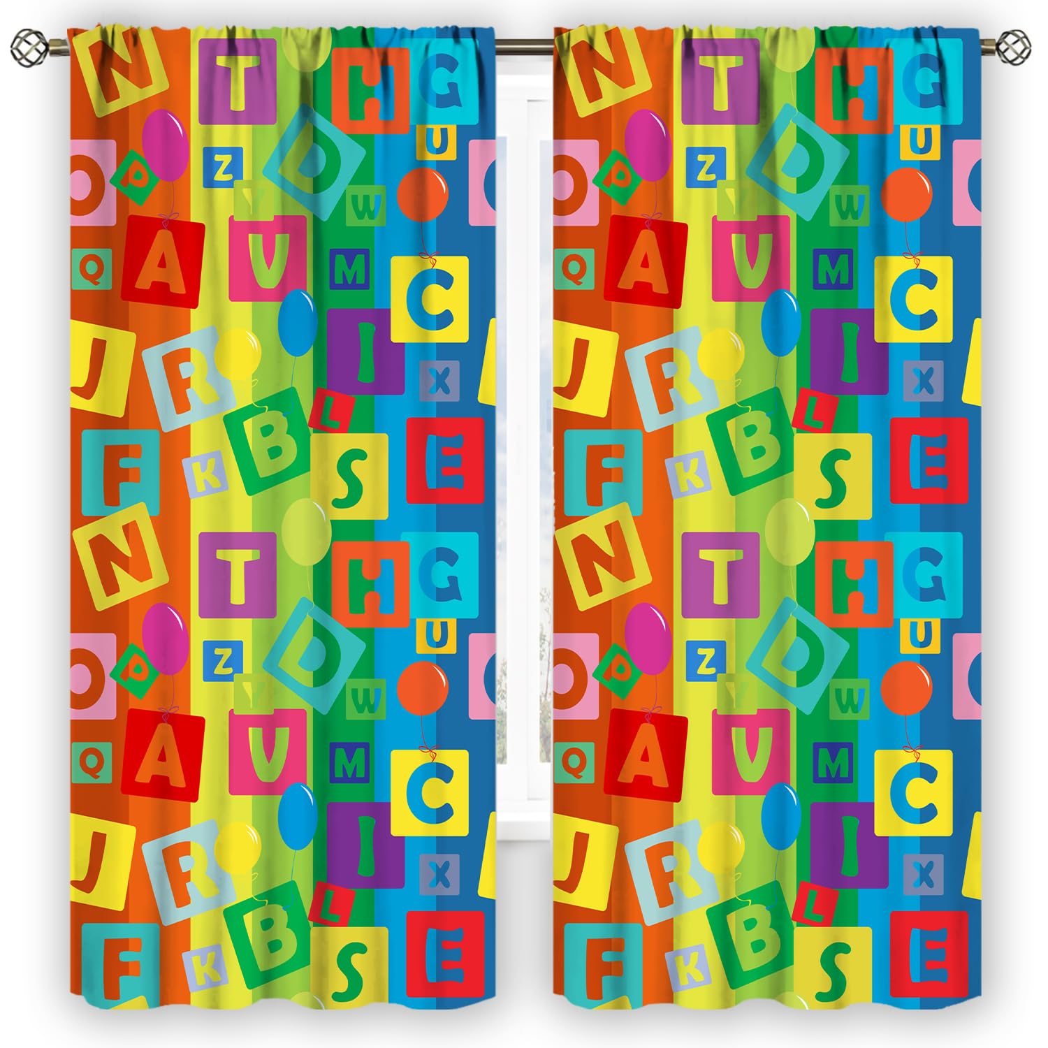 YCness kids curtains feature ABC alphabet colorful design for nursery, enhancing learning-friendly decor and gentle light control.