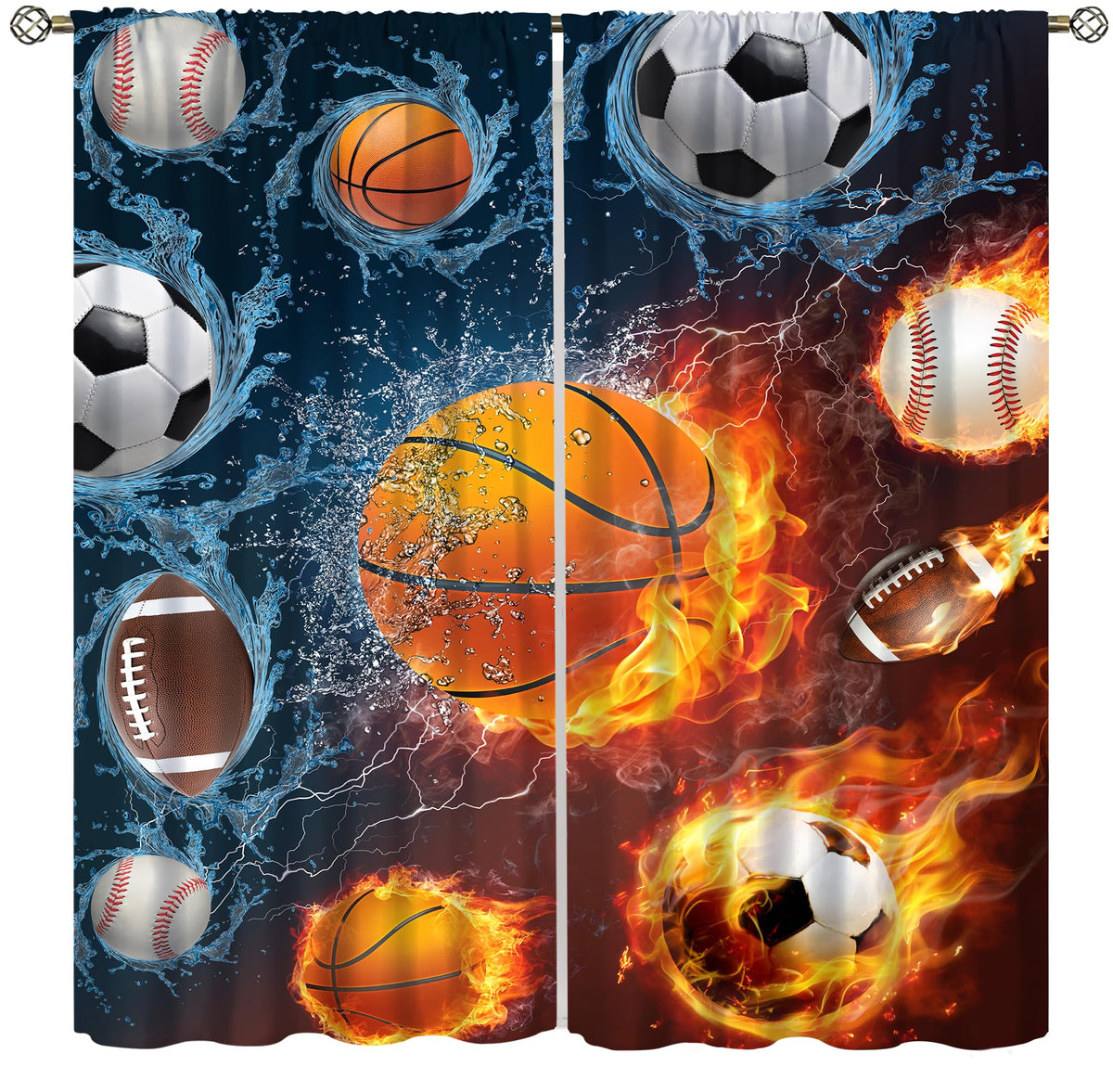 YCness boys sports curtains 2-panel setup for teen rooms.