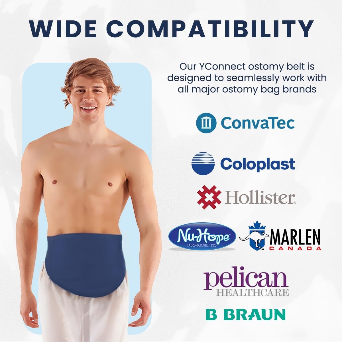 YConnect ostomy belt soft breathable fabric against the skin.