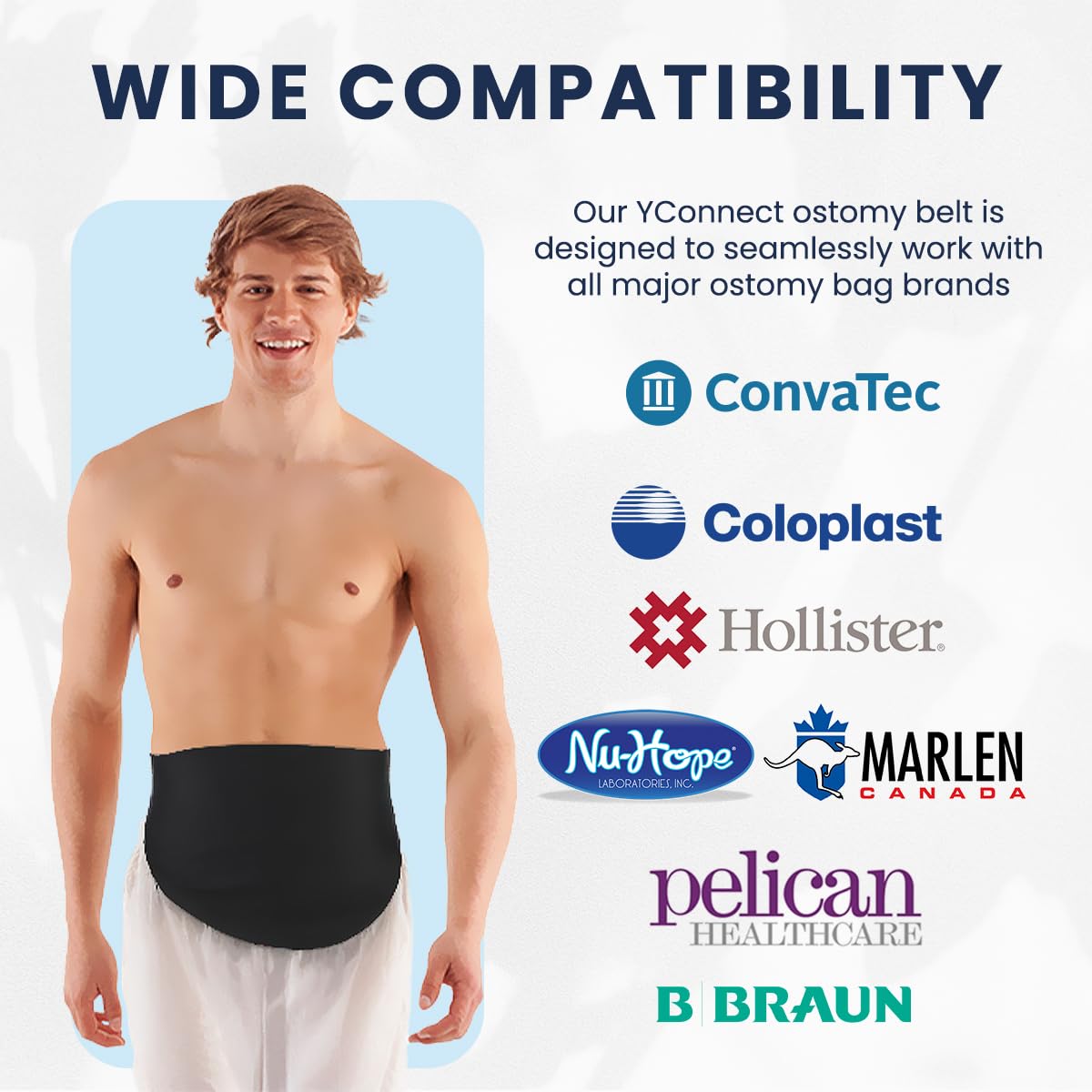 YConnect ostomy belt soft fabric enhances skin comfort and reduces irritation.