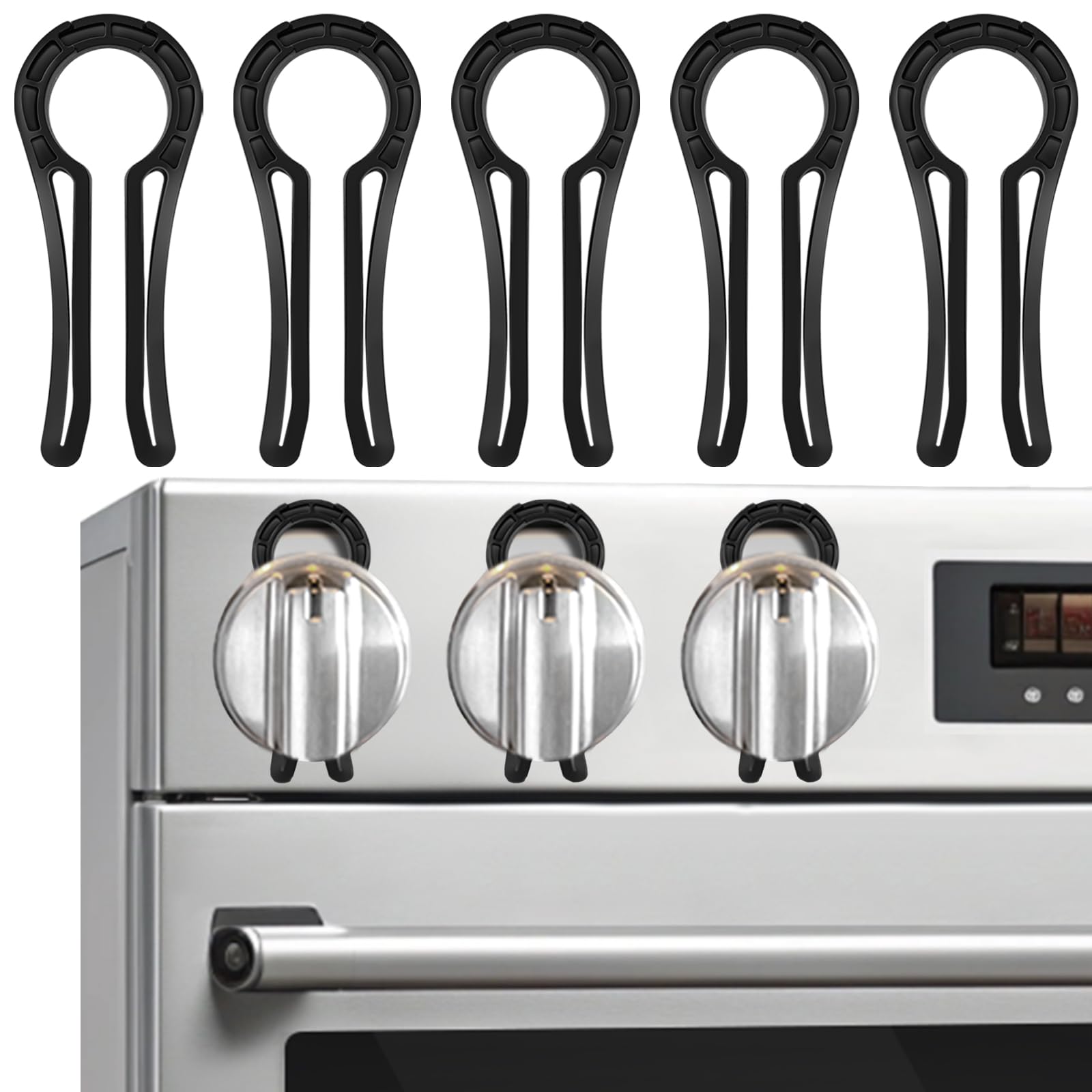 YTDSUP gas stove knob locks front view showing secure 5-pack for family kitchen safety.