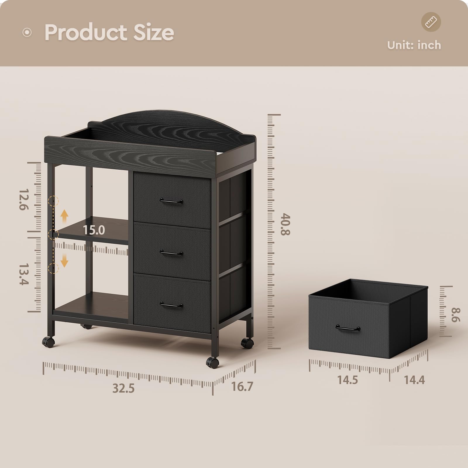 YeTom black changing table dresser complements modern nursery decor