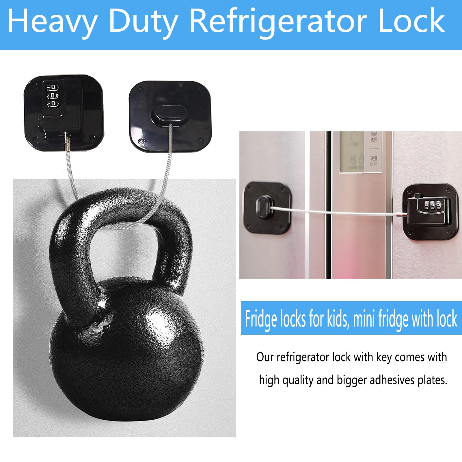 YEYA fridge lock demonstrates easy no-drill installation on clean cabinet doors.
