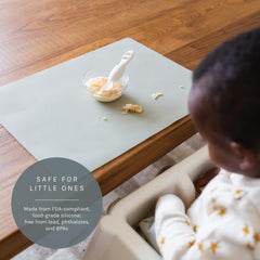 Yeah Baby Goods placemat close-up shows non-slip matte surface that helps prevent spills.