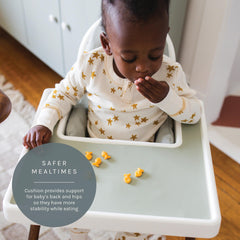 Yeah Baby Goods stain-resistant wipe-clean cover for easy post-meal care.