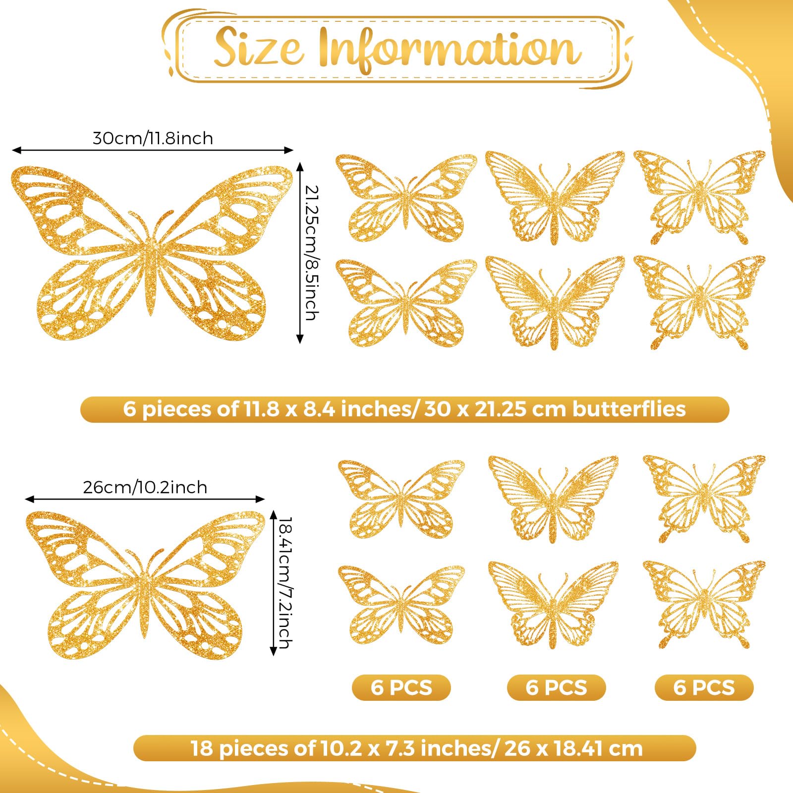 Yeaqee glitter gold butterfly wall decor large style 2 enhances celebrations