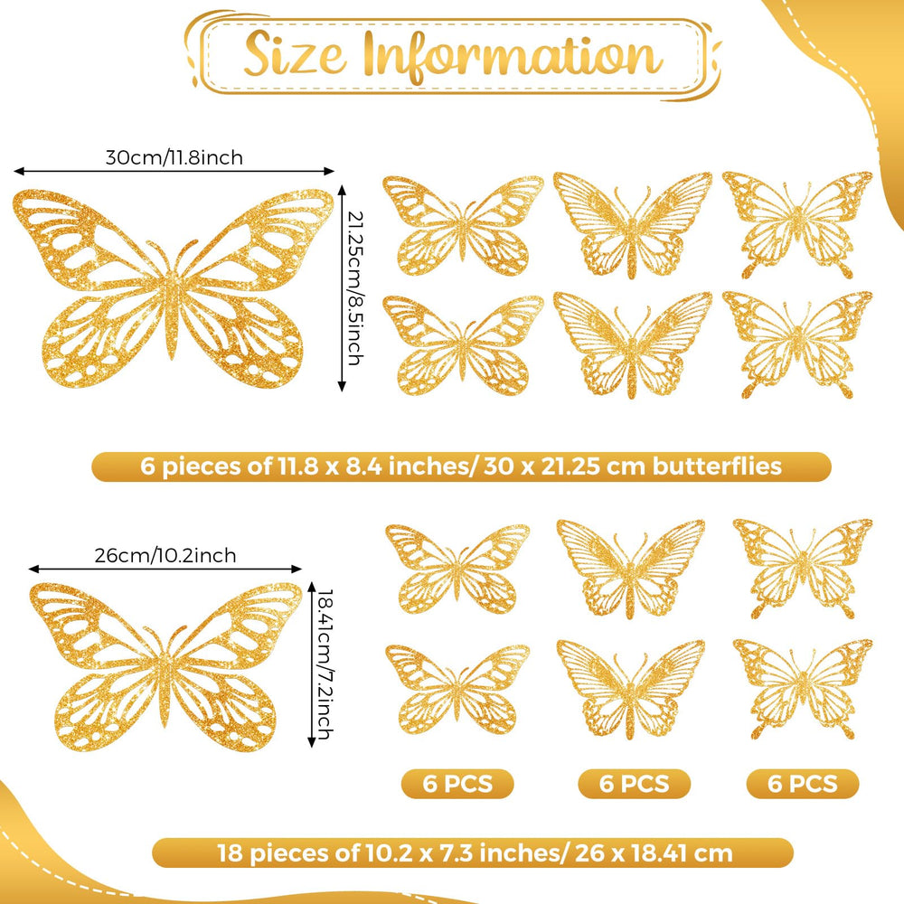 Yeaqee glitter gold butterfly wall decor large style 2 enhances celebrations