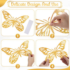 Yeaqee glitter gold butterfly wall decor large style 3 catches light beautifully