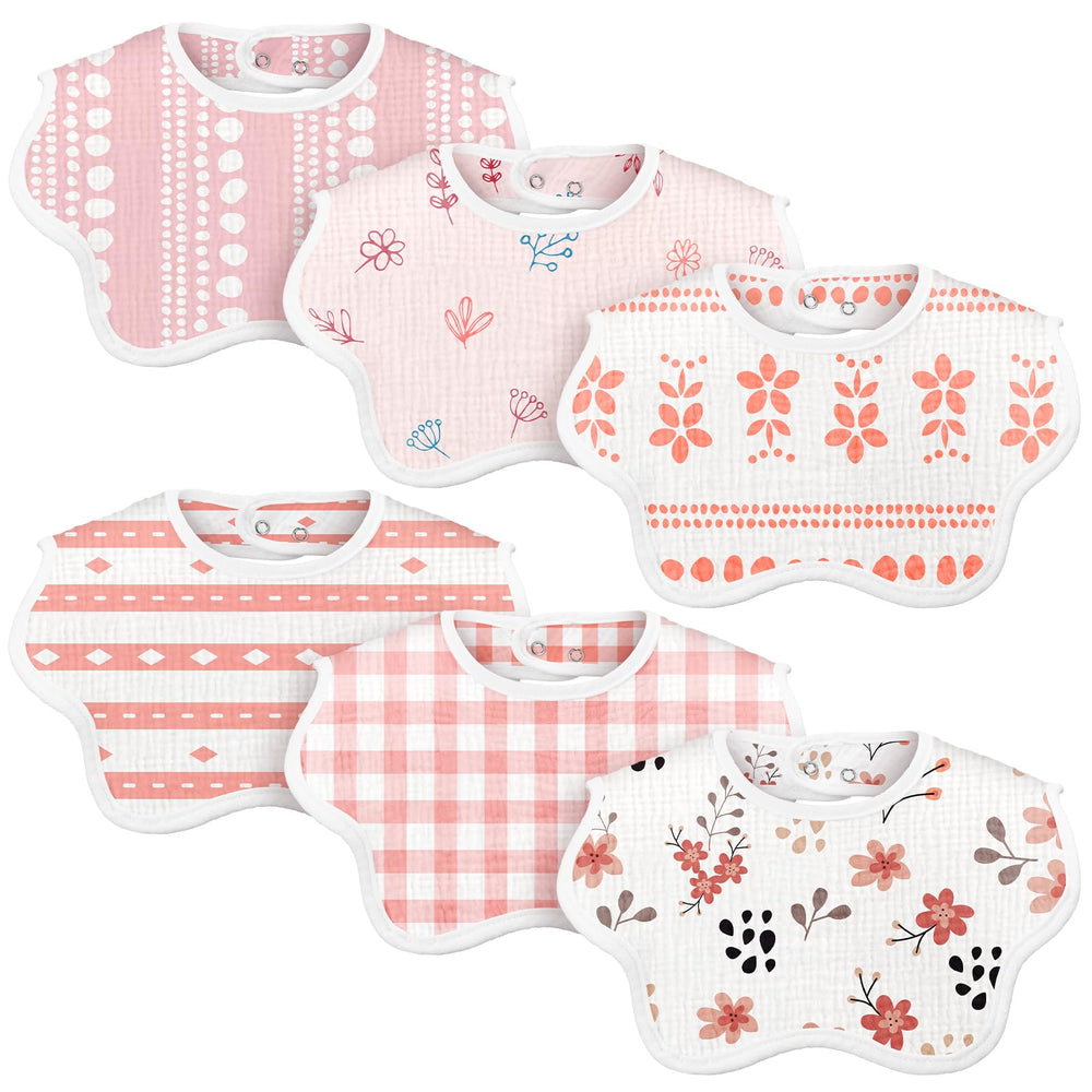 Yearntown baby muslin bibs pack with daisy design offering soft, absorbent drool protection.