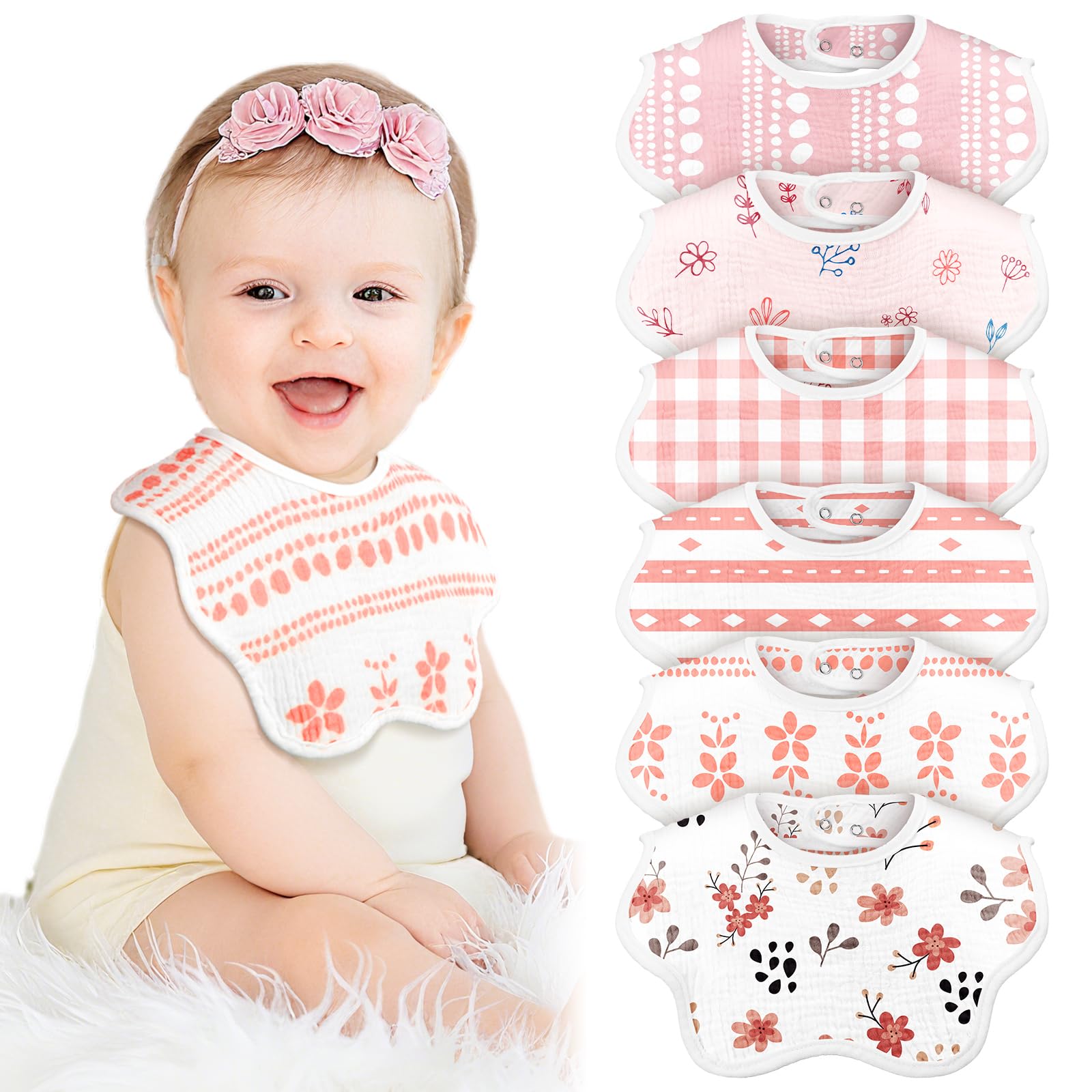 Yearntown scalloped-edge bib close-up showing premium cotton comfort.