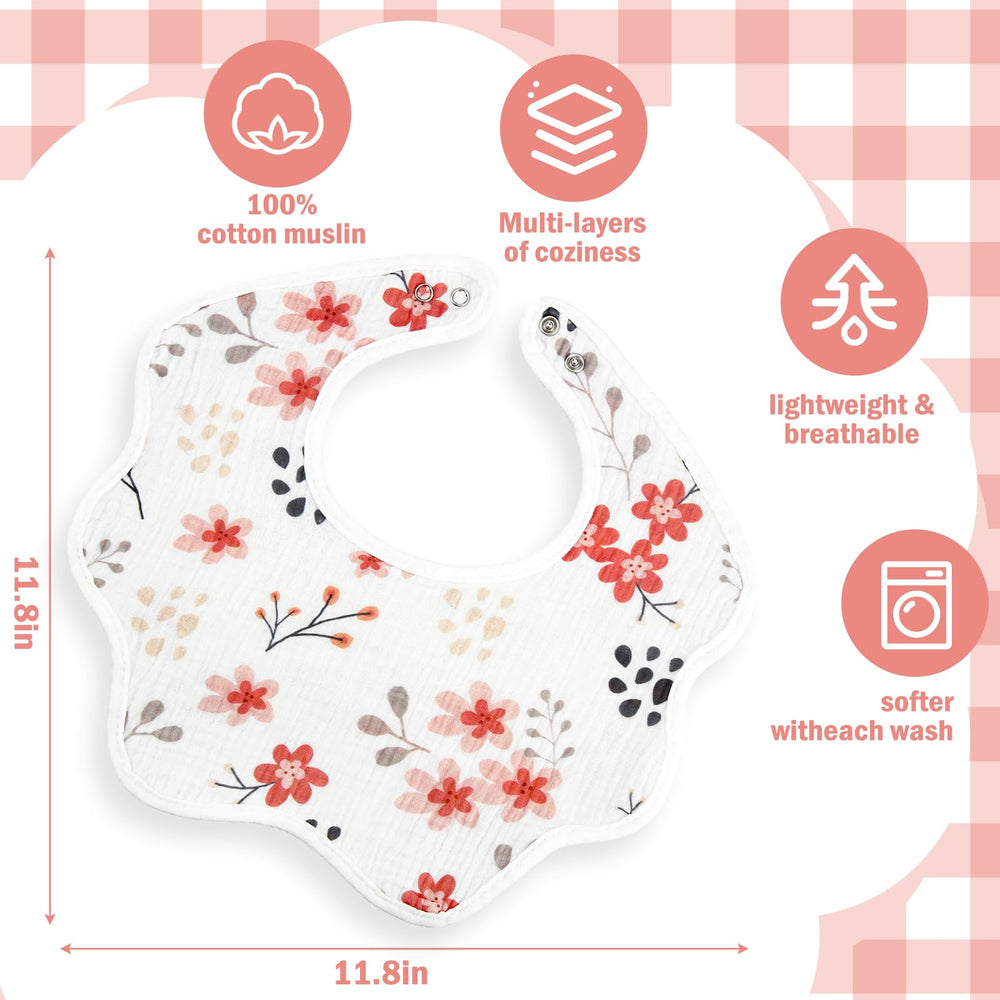 Yearntown muslin bib absorbent 100% cotton close-up highlighting gentle skin comfort.