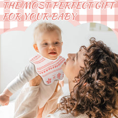 Yearntown muslin bib teething drool protection with scalloped edge design.