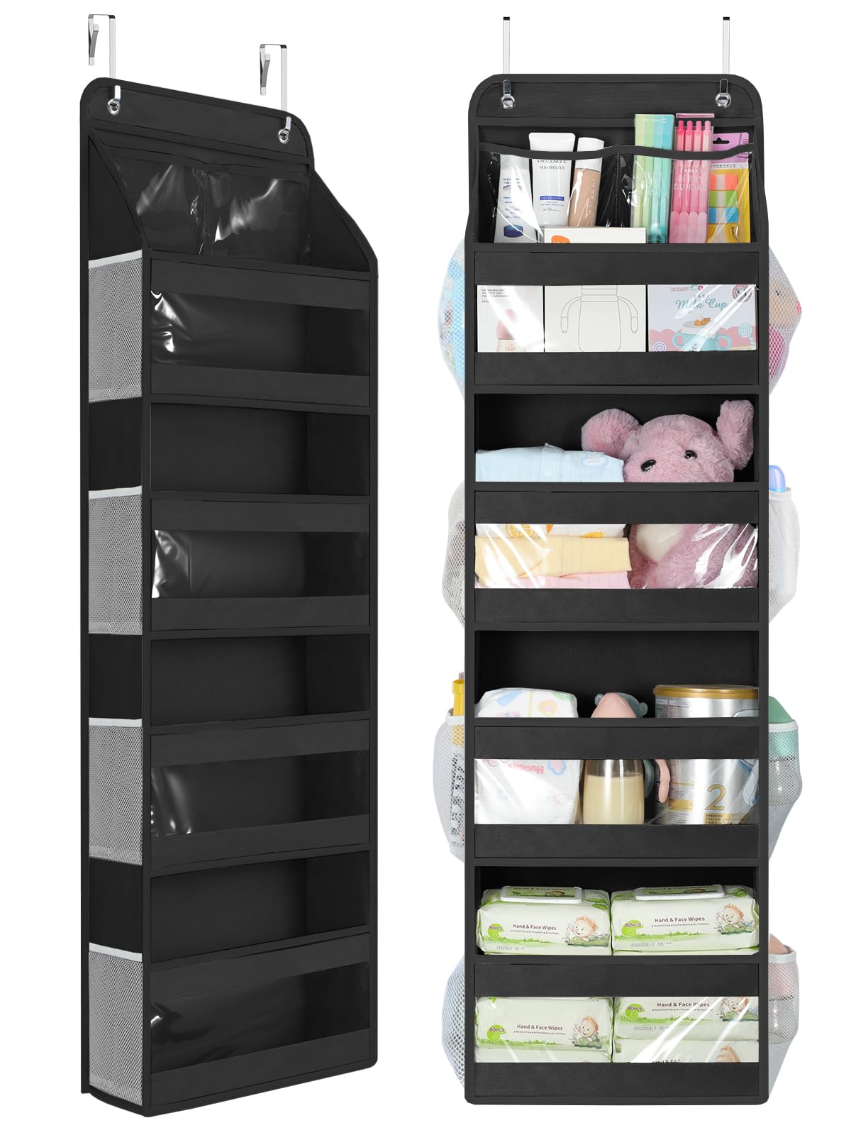 Yecaye 5-tier over-the-door organizer front view with roomy compartments for clothes
