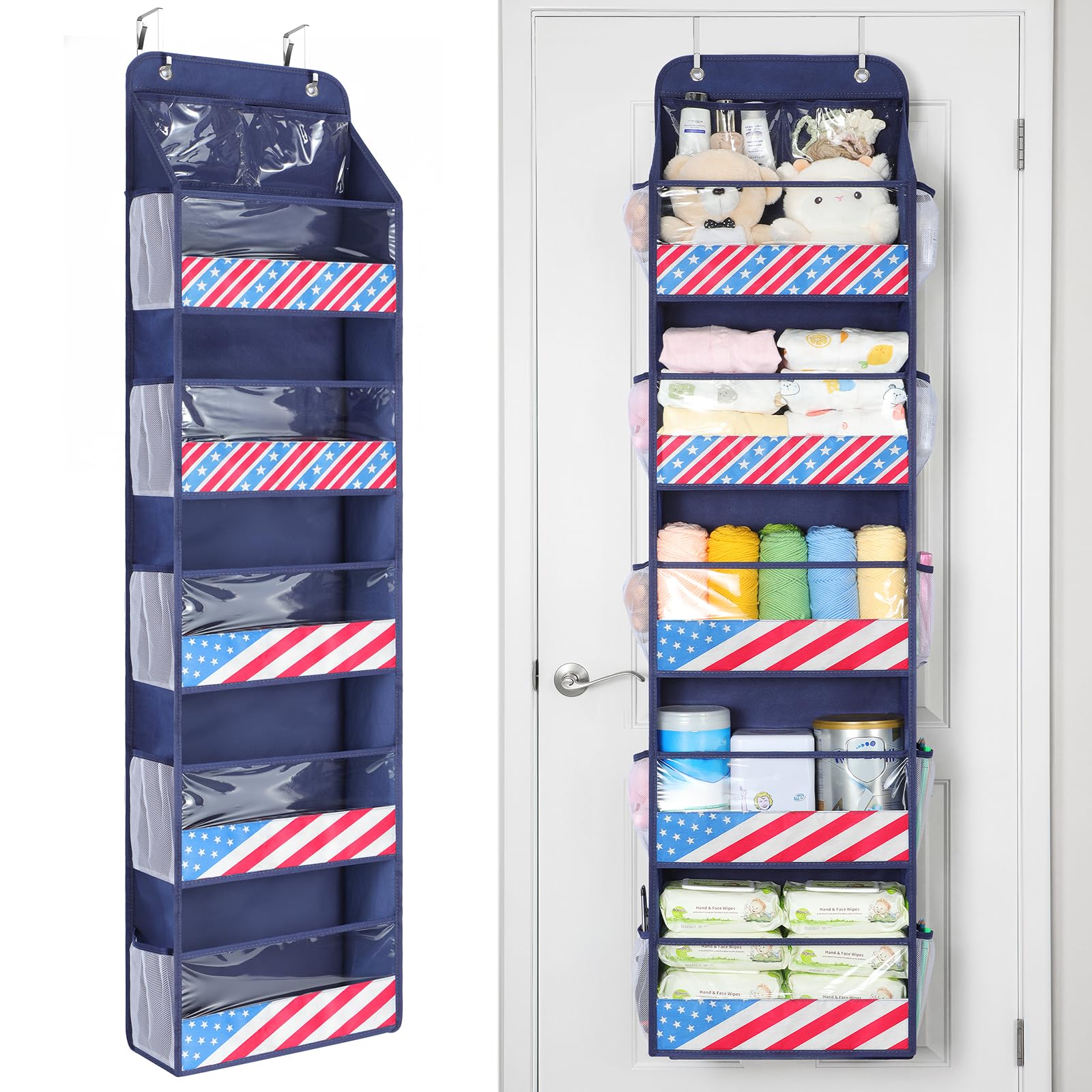 Yecaye 6-tier navy door organizer front view keeps outerwear neatly stored