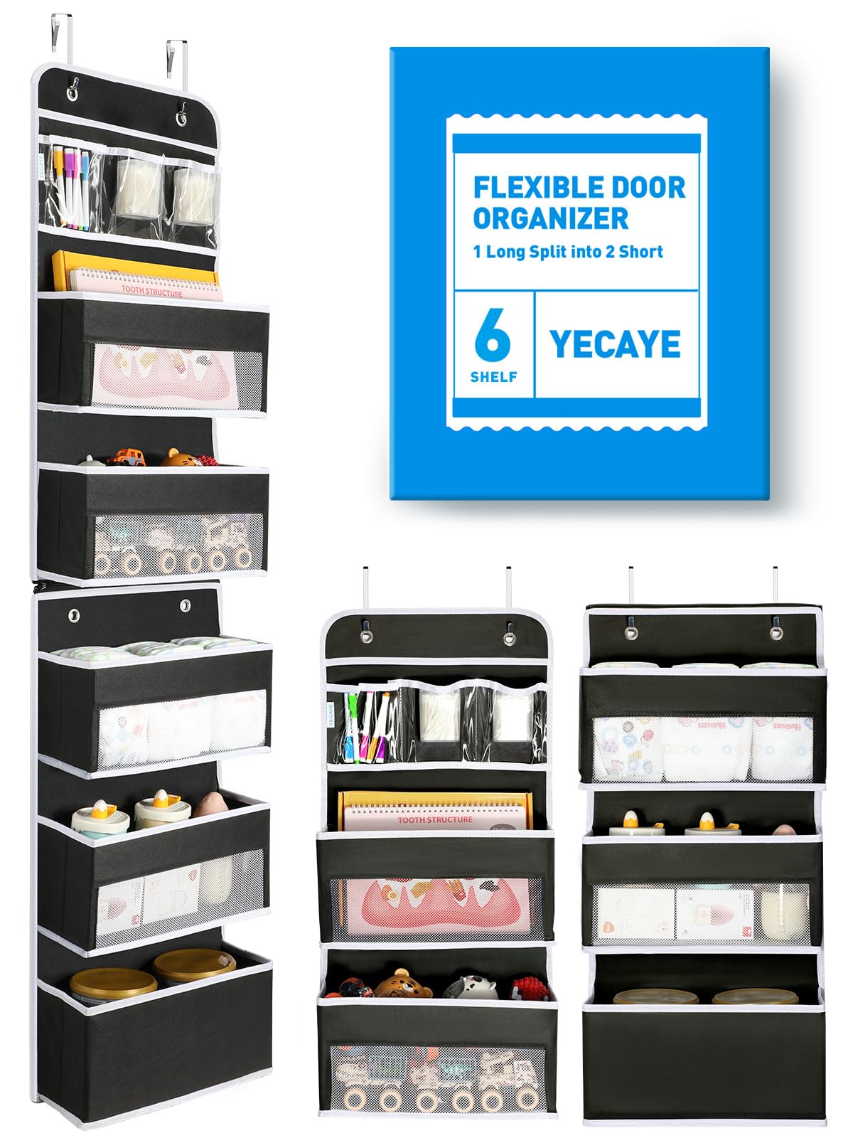 Yecaye 6-tier over-the-door organizer mounted for clutter-free storage