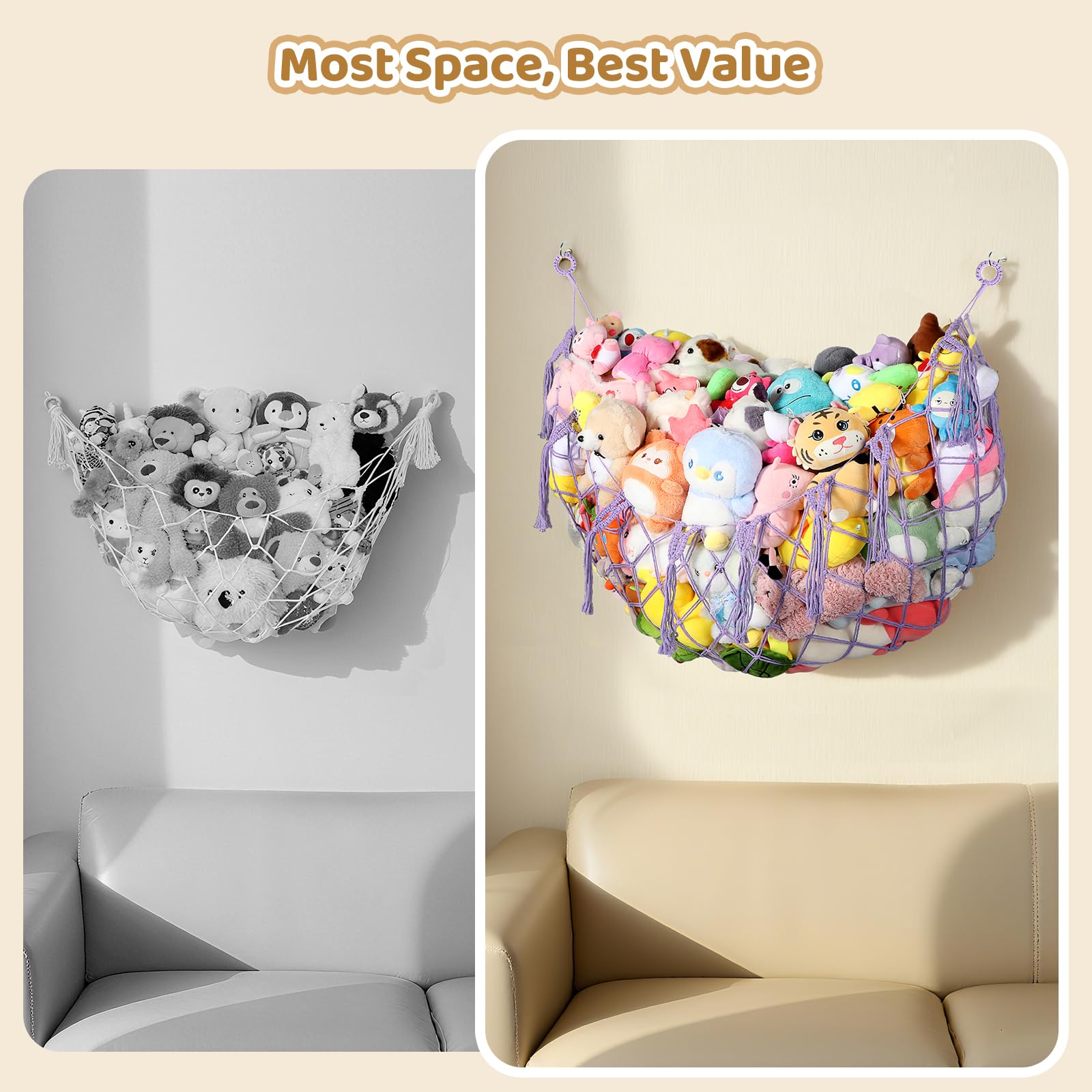 Yecaye 60-inch plush storage net for organizing a growing plush collection