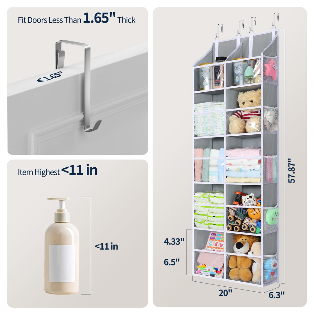 Yecaye back-of-door organizer shows ten compartments and mesh pockets for quick item access