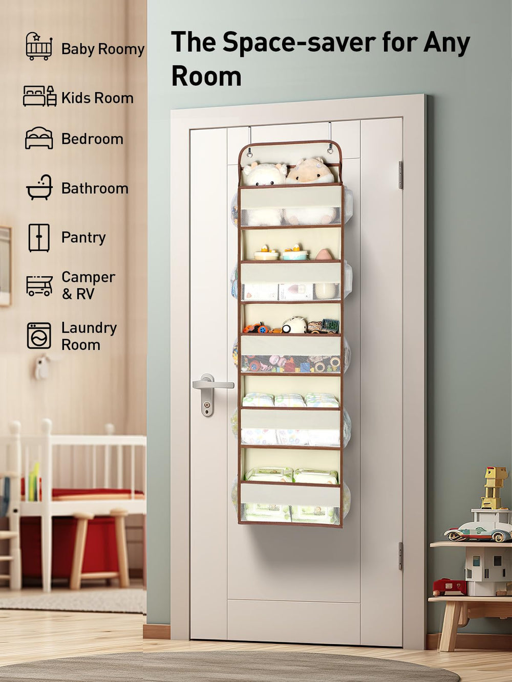 Yecaye beige over-the-door organizer blends with home décor
