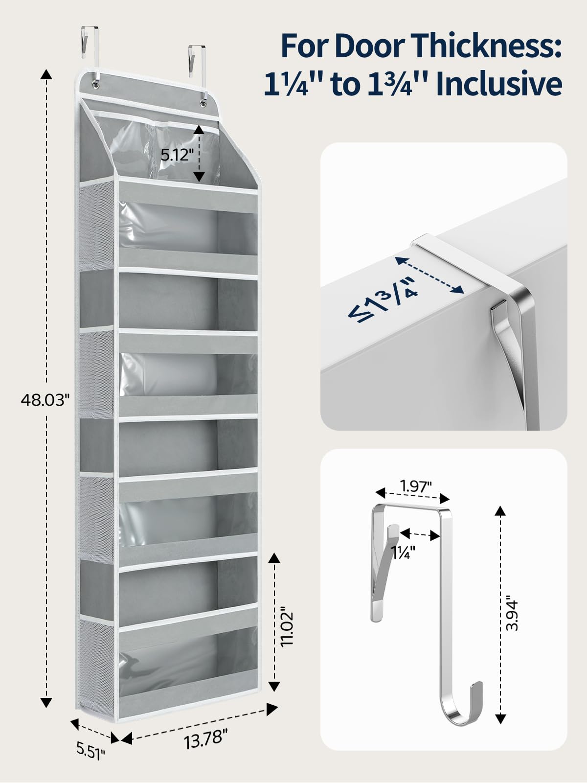 Yecaye fits doors 1¼ to 1¾ inches thick for flexible placement.