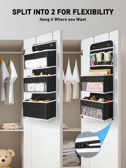 Yecaye door organizer split into two 3-shelf sections for small spaces