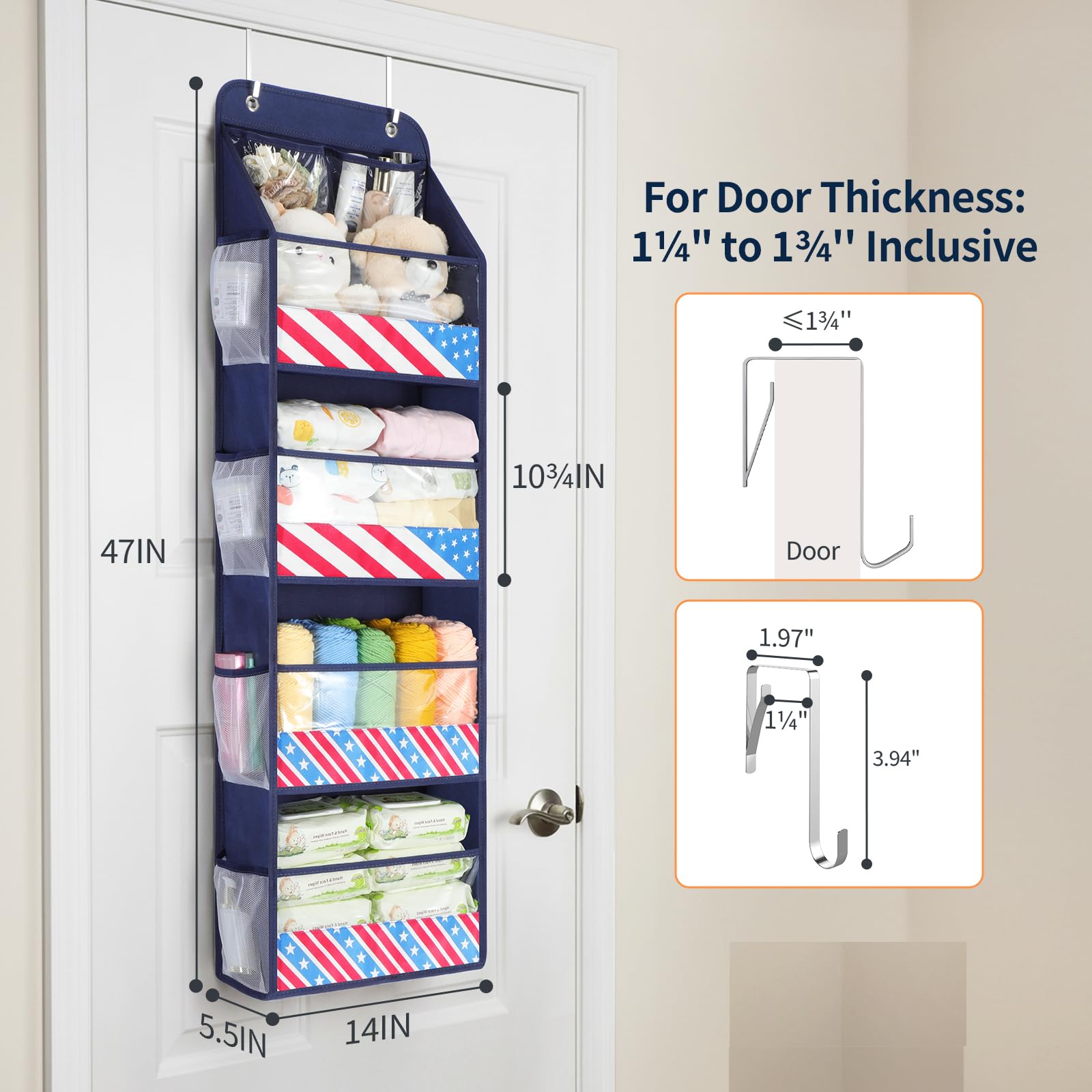 Yecaye stars-and-stripes design door organizer in navy adds decorative yet functional storage.