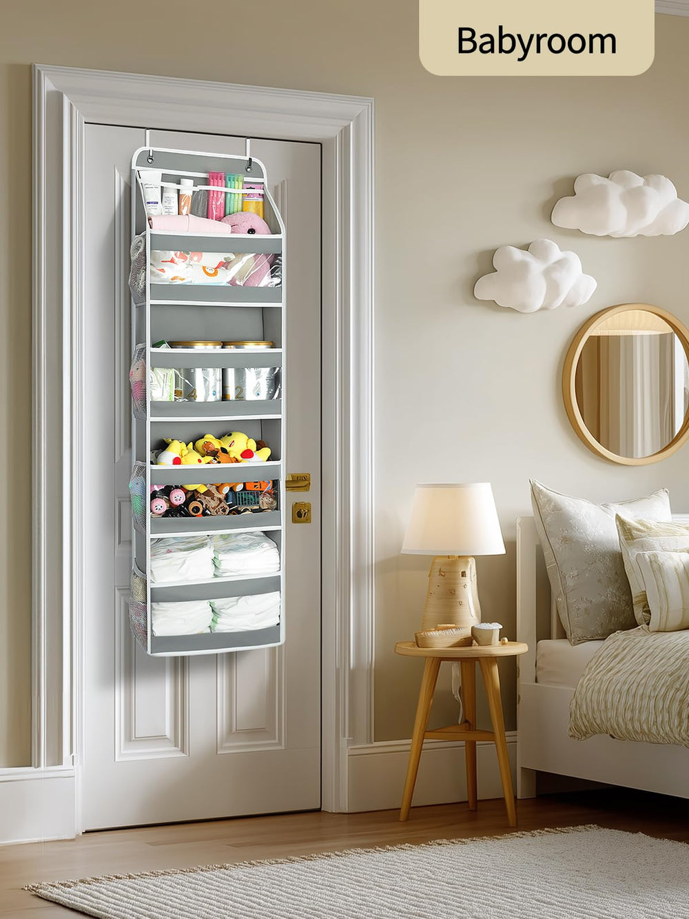 Yecaye kitchen pantry setup with the door organizer in use.