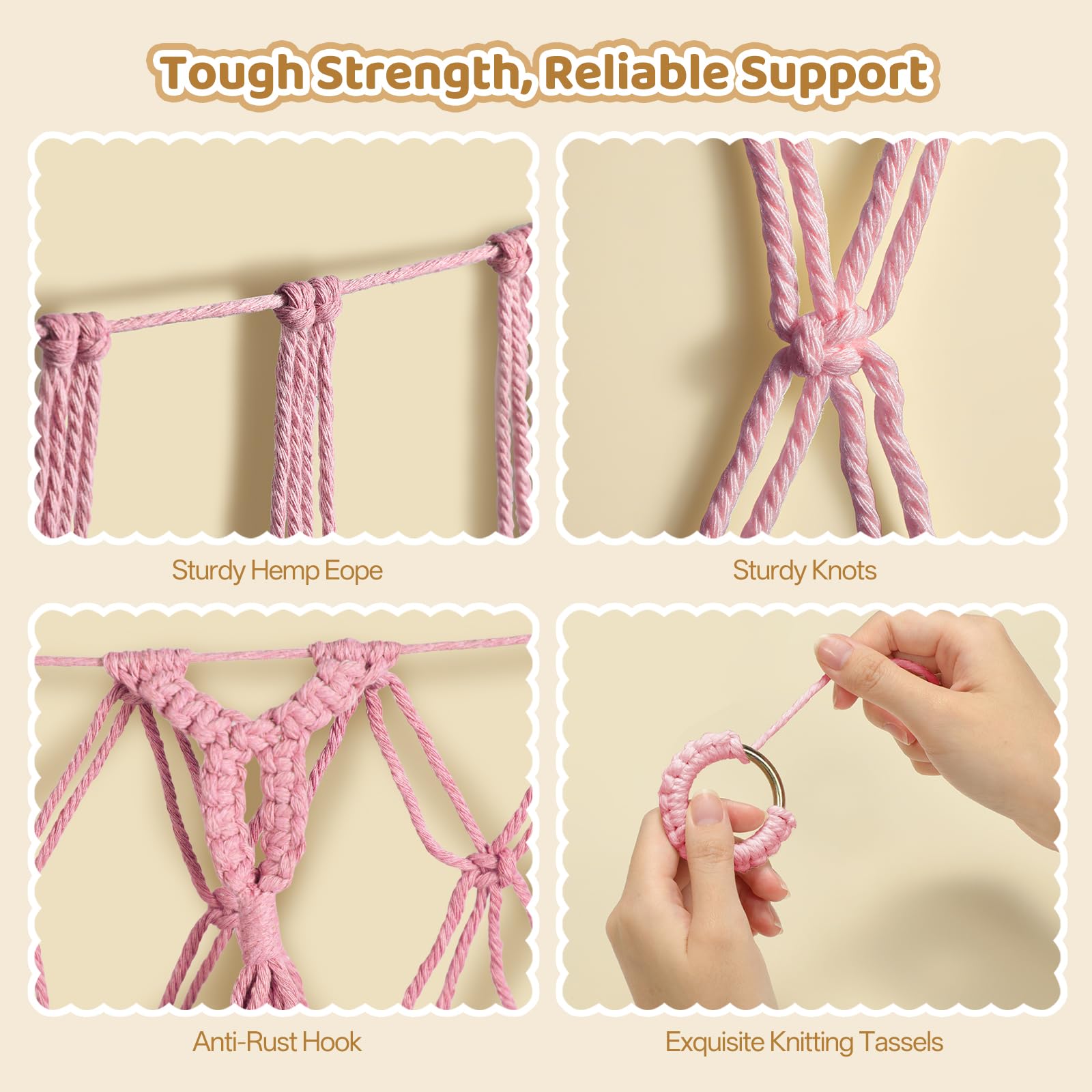Yecaye multi-layer macrame tassel edge adds soft detail while keeping toys accessible.