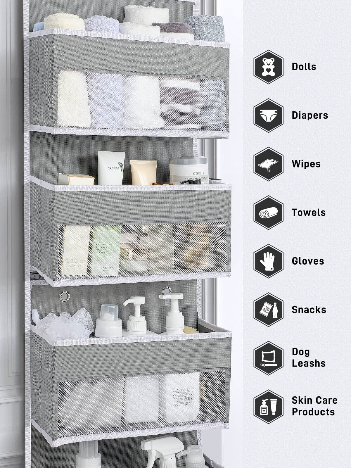 Yecaye multipurpose door storage for baby, toiletries, and snacks