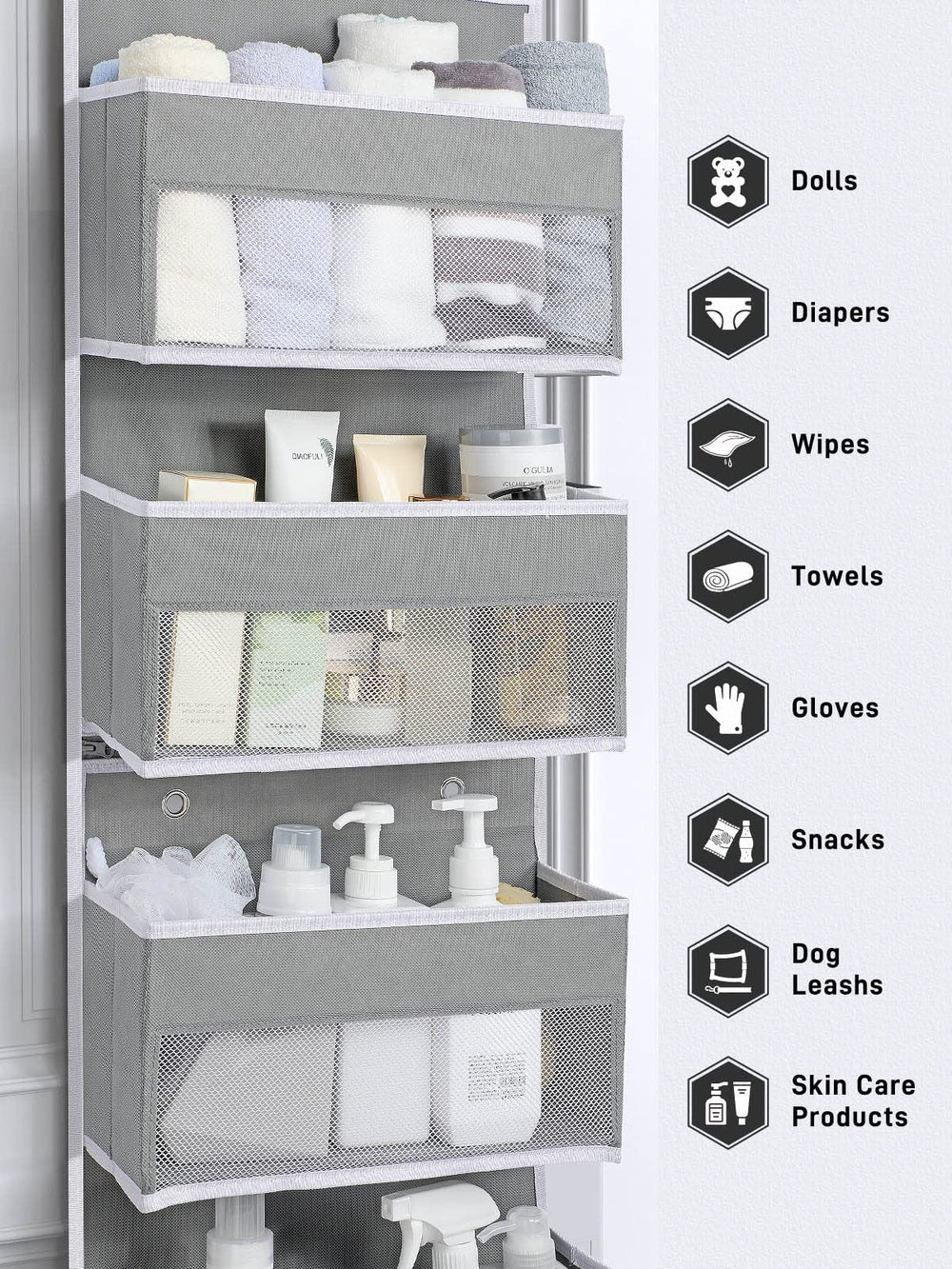 Yecaye multipurpose door storage for baby, toiletries, and snacks