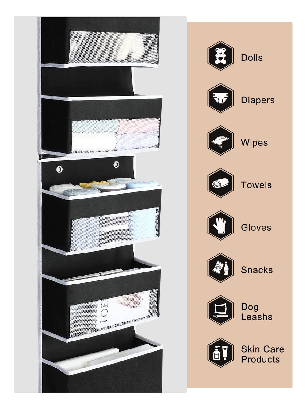 Stores baby supplies, toiletries, and daily essentials neatly