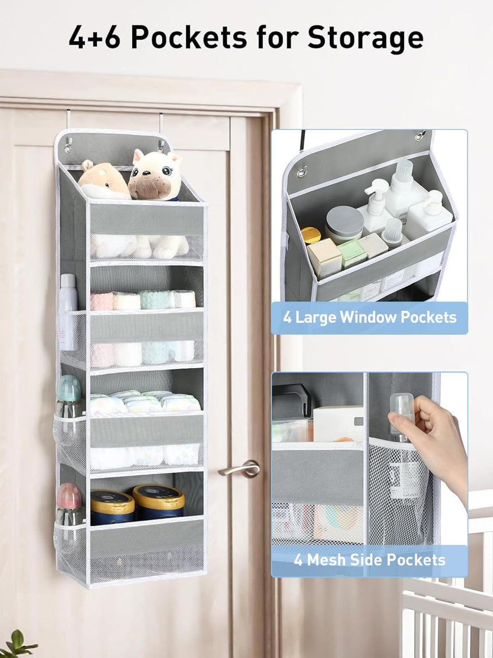 Yecaye 3-pack gray bin close-up highlighting sturdy seams and large storage capacity.